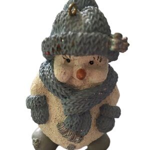Charming Snowman Figurine with Blue and Gray Accents